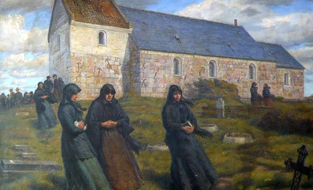 Johannes Wilhjelms maleri »Efter gudstjenesten« fra 1904